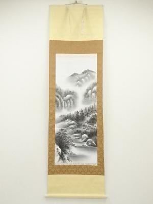 春徑筆　水墨山水　肉筆絹本掛軸